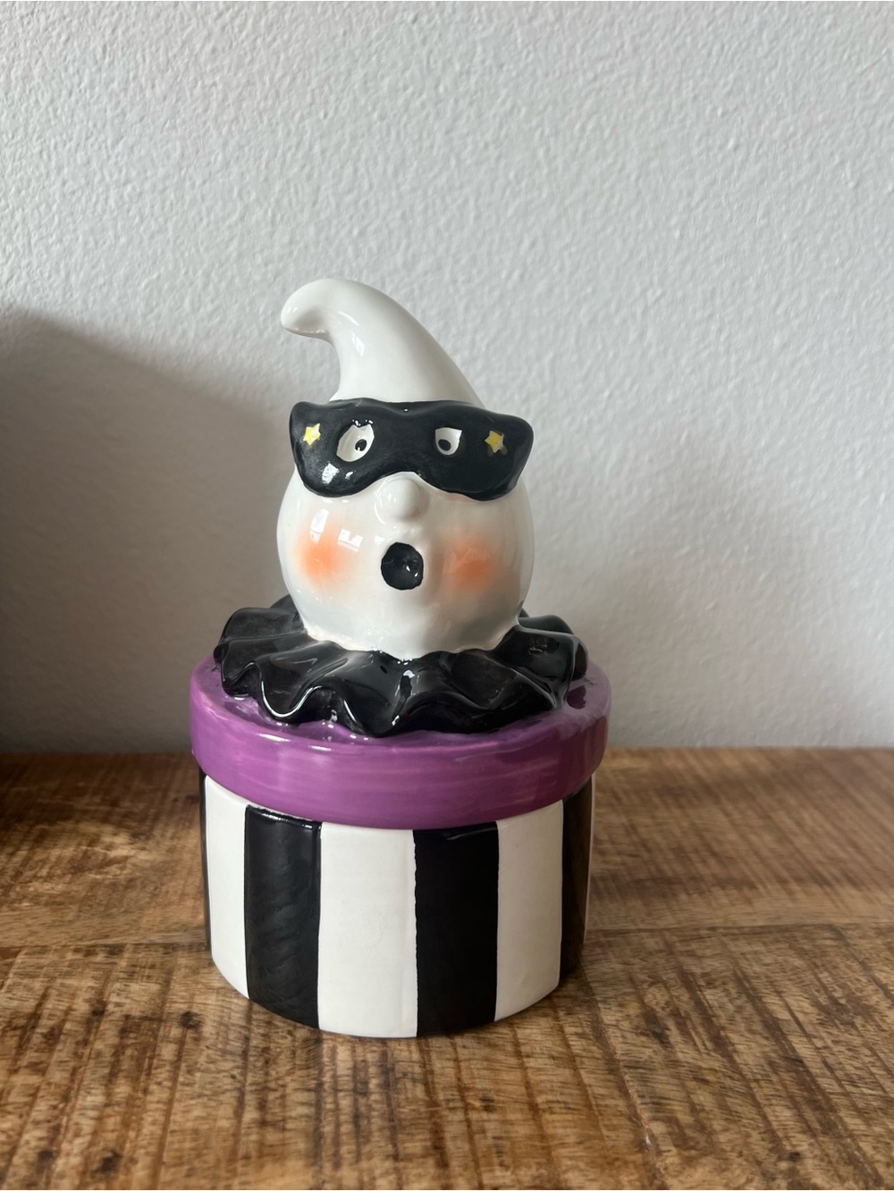New Halloween Striped Ghost with Mask Ceramic Candy Dish Retro Vintage Style